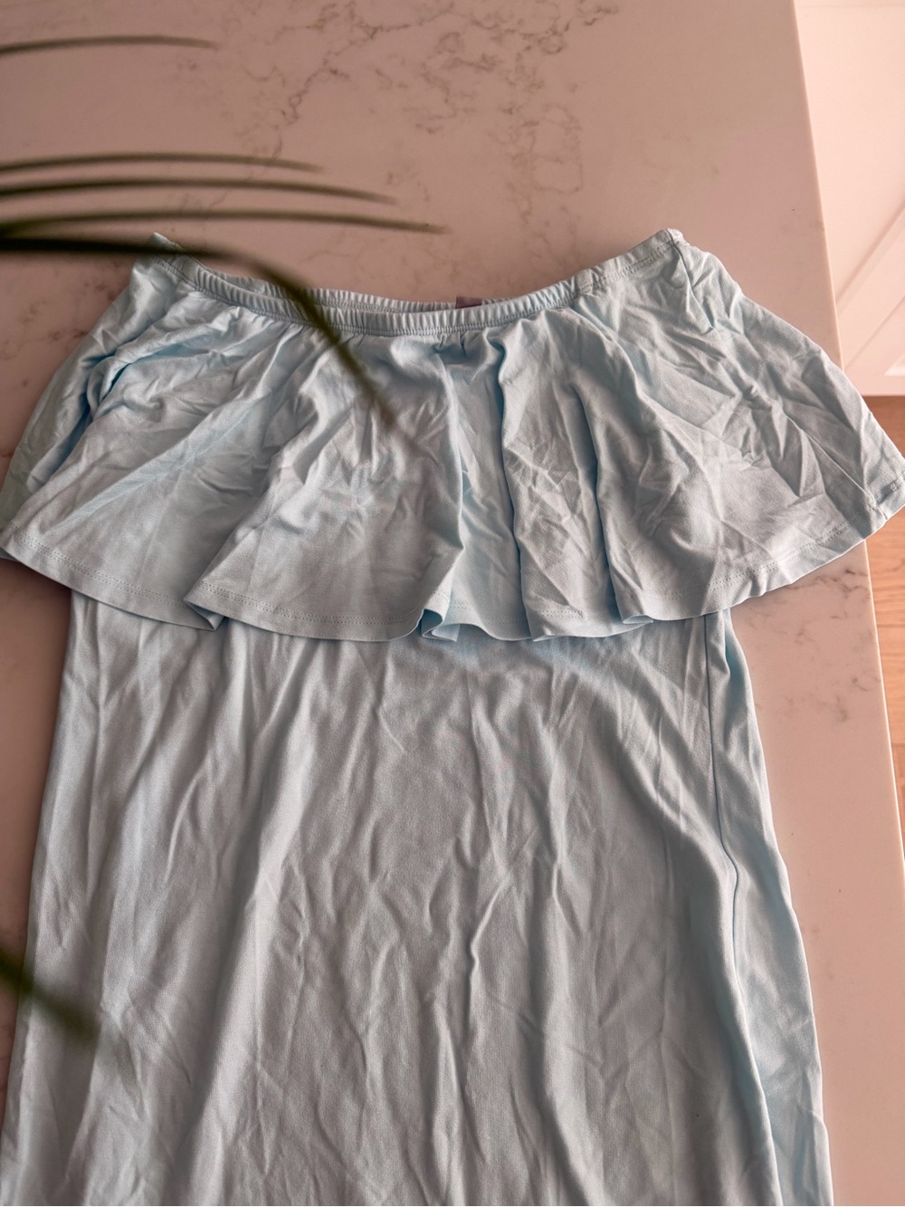 MATERNITY: Blue Off-Shoulder Ruffle Dress
